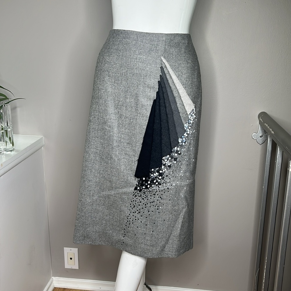 Carolina Herrera Sz 10 Fall 2011 Wool Cashmere Beaded Patch Skirt